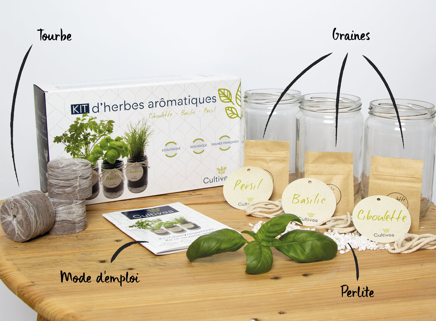 Kit d'herbes aromatiques BIO* - Bleu (Ciboulette, Basilic, Persil)