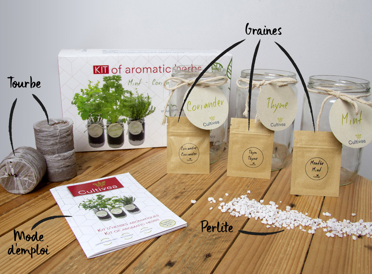 Kit d'herbes aromatiques BIO* - Rouge (Menthe, Coriandre, Thym)