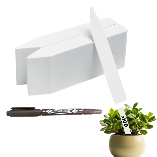Lot de 100 Étiquettes Jardin Potager + Marqueur – Étiquettes Plantes Extérieur en Plastique Blanc 10x2cm