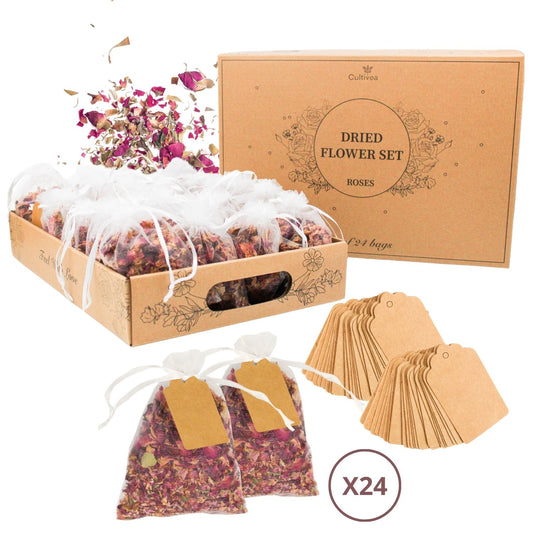 Plateau de sachets de fleurs séchées naturelles (Rose)