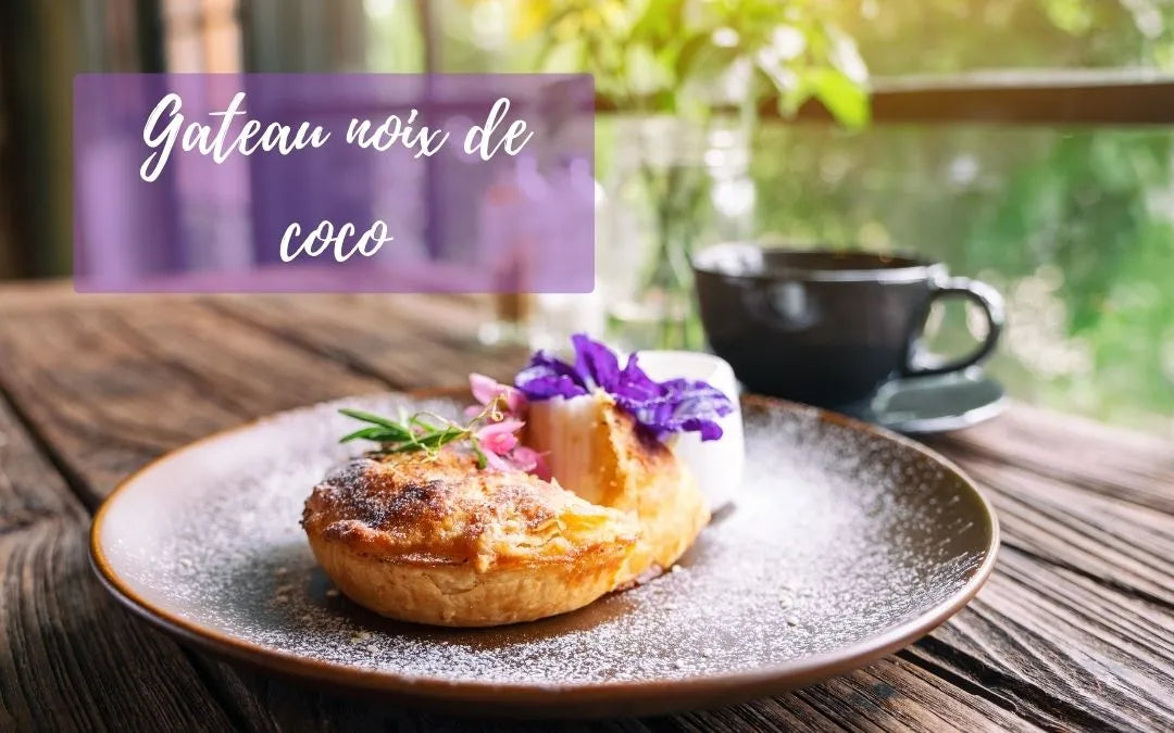 Tarte noix de coco et fleurs comestibles