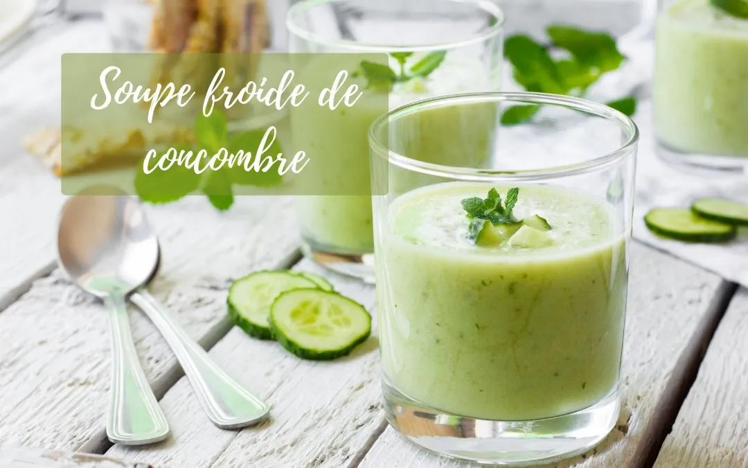 Soupe froide de concombres à l’avocat et à la menthe