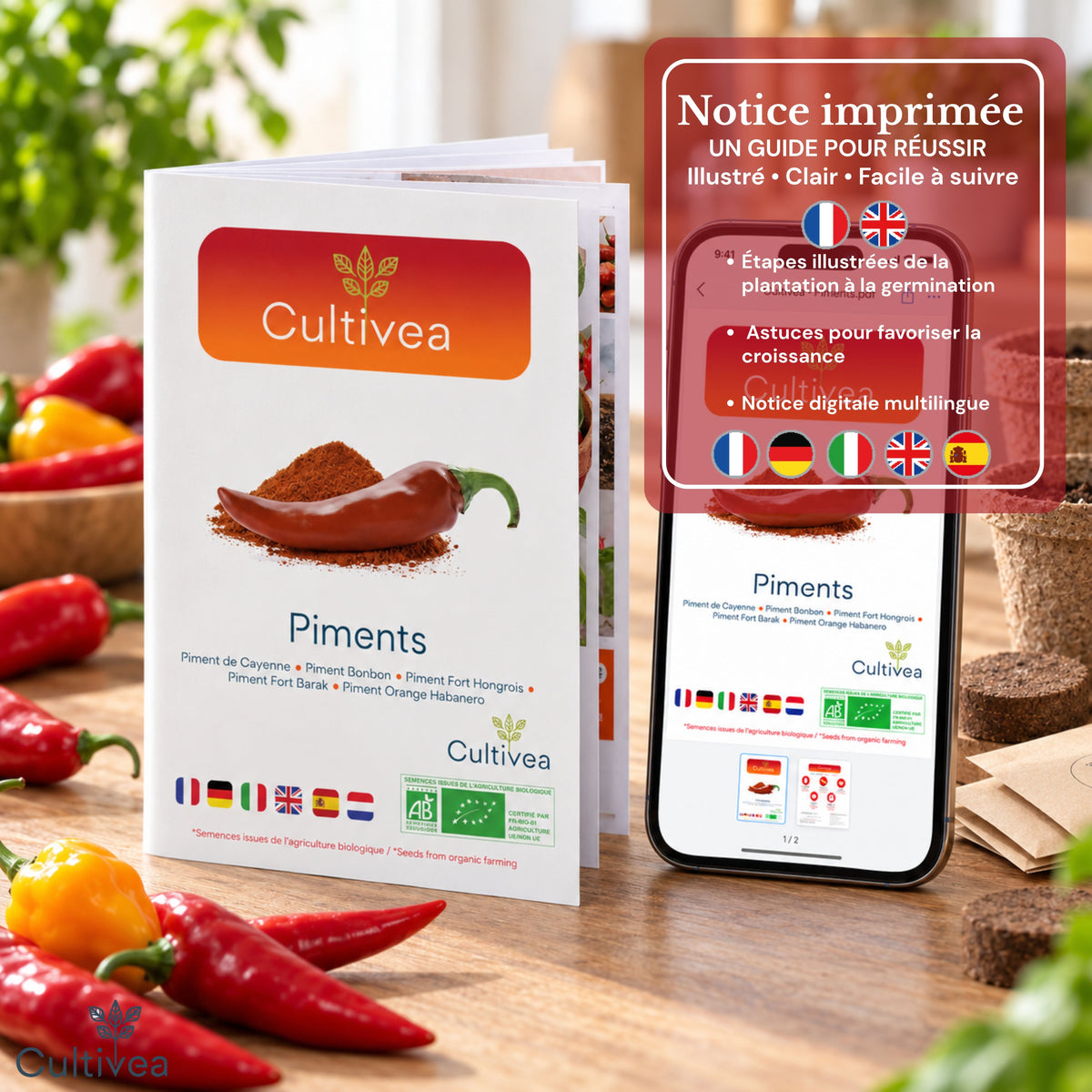 Mini Kit Prêt à pousser Piments BIO*