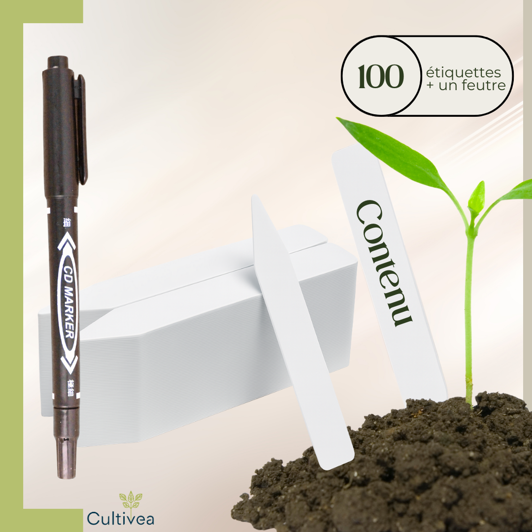 Lot de 100 Étiquettes Jardin Potager + Marqueur – Étiquettes Plantes Extérieur en Plastique Blanc 10x2cm